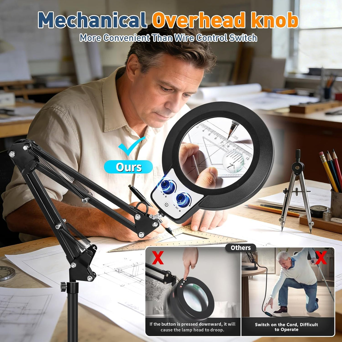 KIRKAS Magnifying Floor Lamp, 12X 30X 11.2in Stable Base Magnifier Black