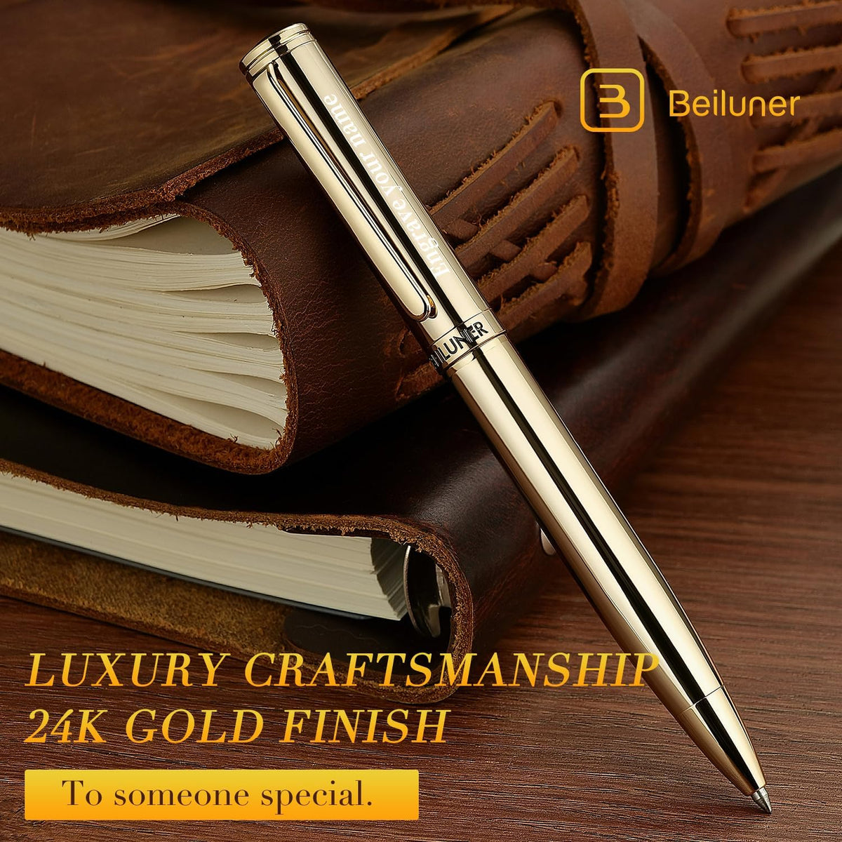BEILUNER Personalized Gold Gel Pen, Stunning Luxury Pens,24K Gold Finish