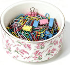 Paper Clip Holder Ceramic Paper Clip Holders Floral Paperclips Holder Dispenser Cute Gold Line Paper Clip Organizer for Desk Binder Clip Holder Bobby Pin Hair Clip Holder Gift for Office Pink Flowers
