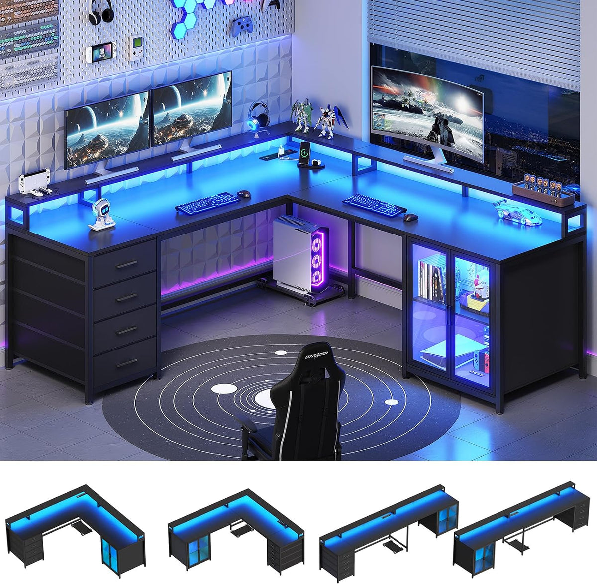 SEDETA L Shaped Gaming Desk with 4 Drawers, 109” Computer Desk with Display C...