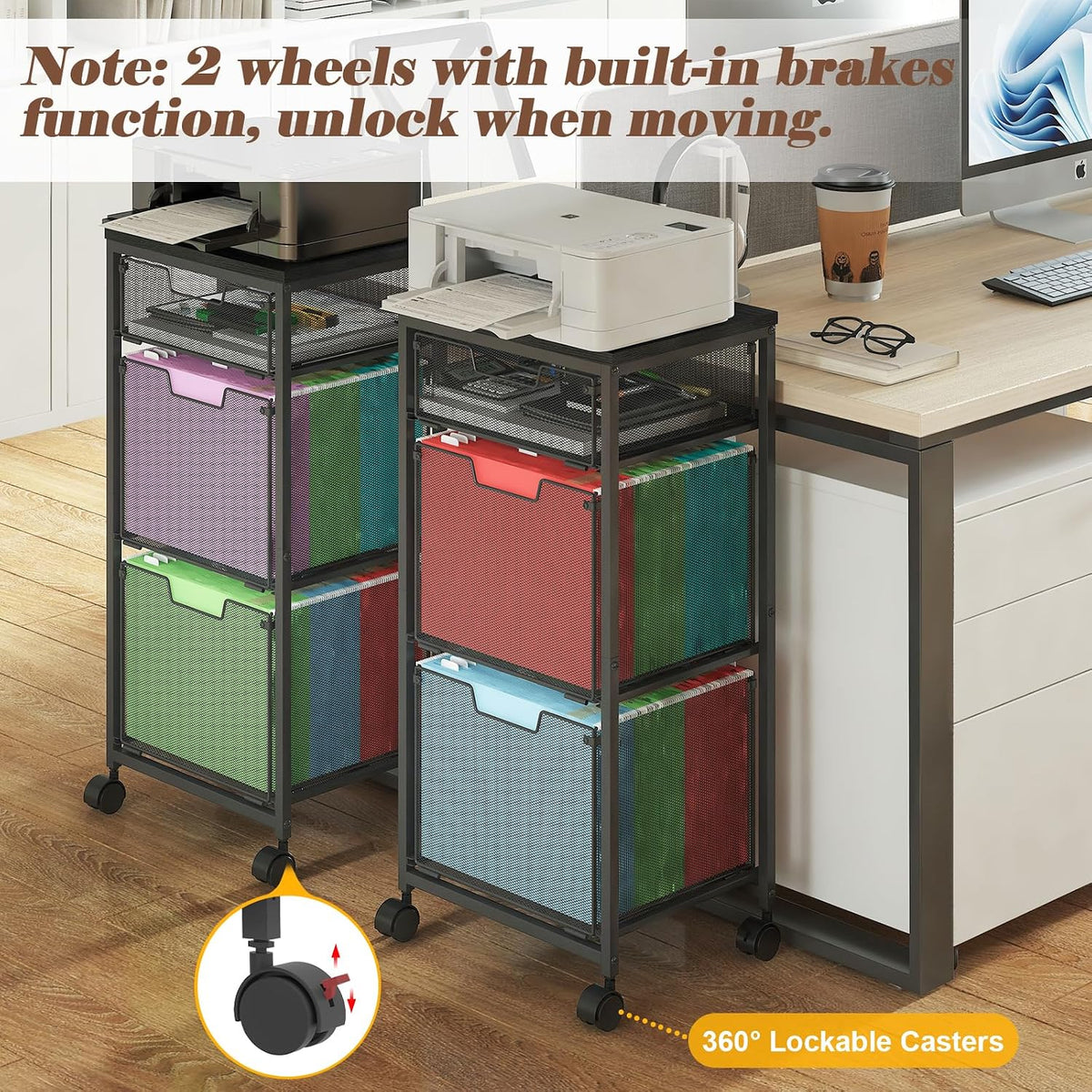 sbanmao 3 drawer mobile file cabinet for home, side view