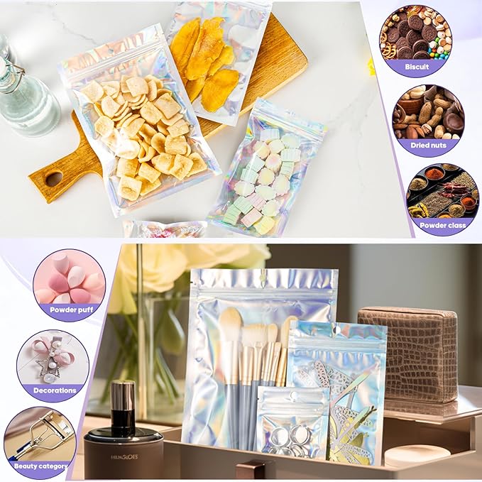 100pcs Holographic Bags, 5.5x7.8 inch Resealable Zipper bags - Image 2