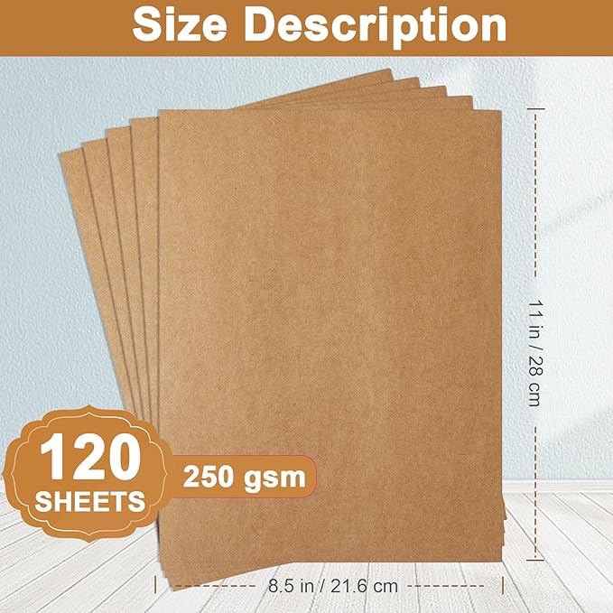 Silunkia 120 Sheets Brown Cardstock 8.5 x 11 Kraft Paper, 92lb Thick Printer - Image 2