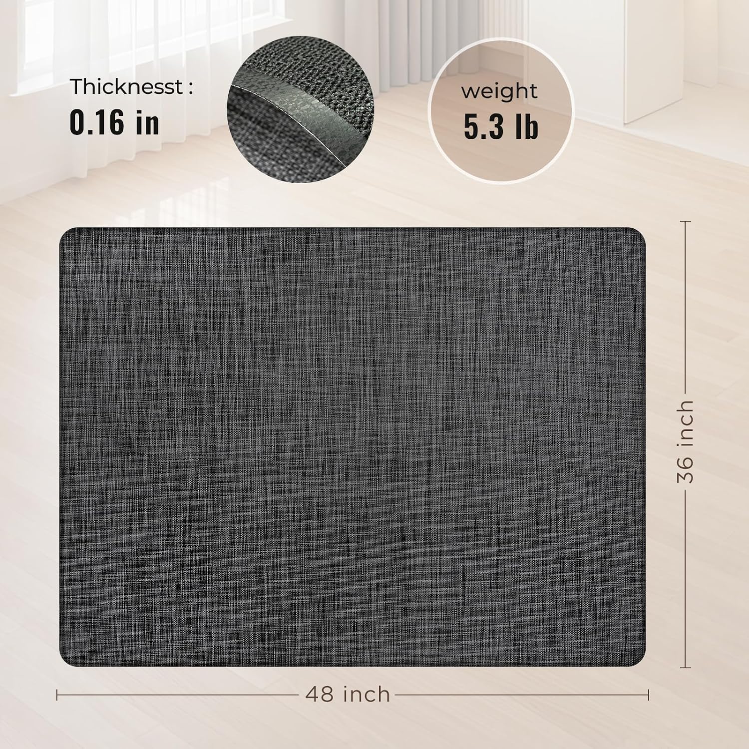 Office Chair Mat for Hardwood Floor 36x48 Inch, Non-Slip Heavy Duty Floor Protector, Easy Glide PVC Mat for Rolling Chairs, Ideal for Wood Tile & Hard Floors(Black)