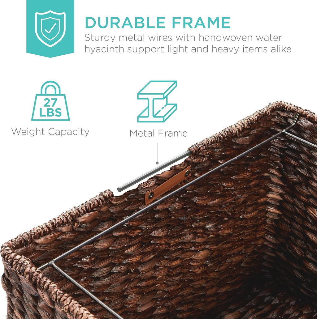 Best Choice Products Handwoven Water Hyacinth Rolling Filing Cabinet, Mobile File Organizer for Hanging Folders W/Lid and Locking Wheels For Home or Office – Brown