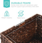 Best Choice Products Handwoven Water Hyacinth Rolling Filing Cabinet, Mobile File Organizer for Hanging Folders W/Lid and Locking Wheels For Home or Office – Brown