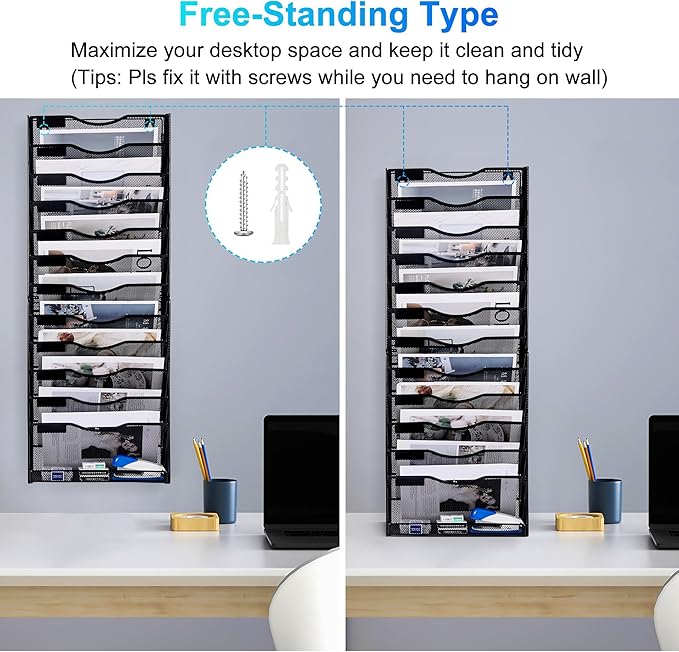 Solinxe 12-Tier Wall File Organizer, Mesh Mail Organizer Wall Mounted Paper - Image 2
