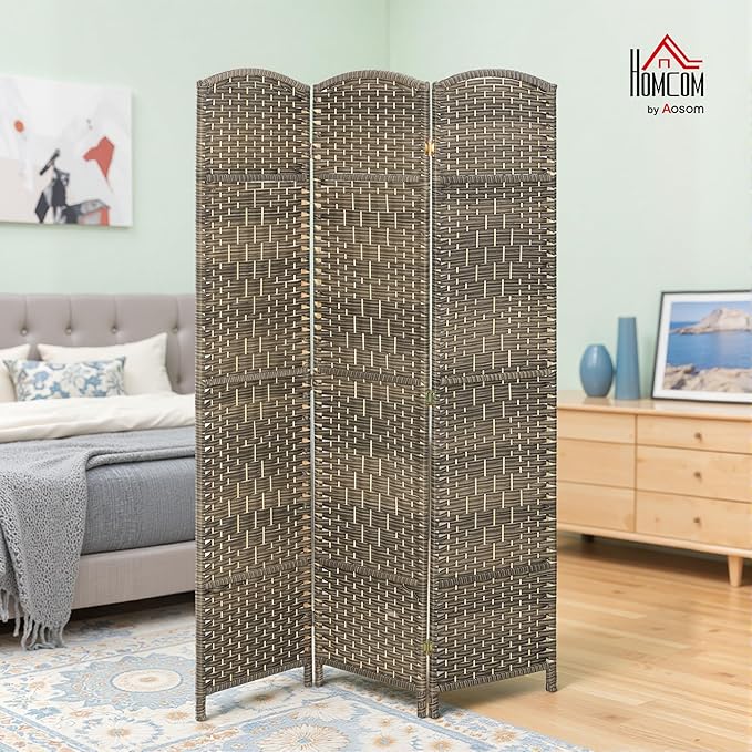 HOMCOM 3 Panel Room Divider, Hand-Woven Freestanding Wall Partition - Image 2