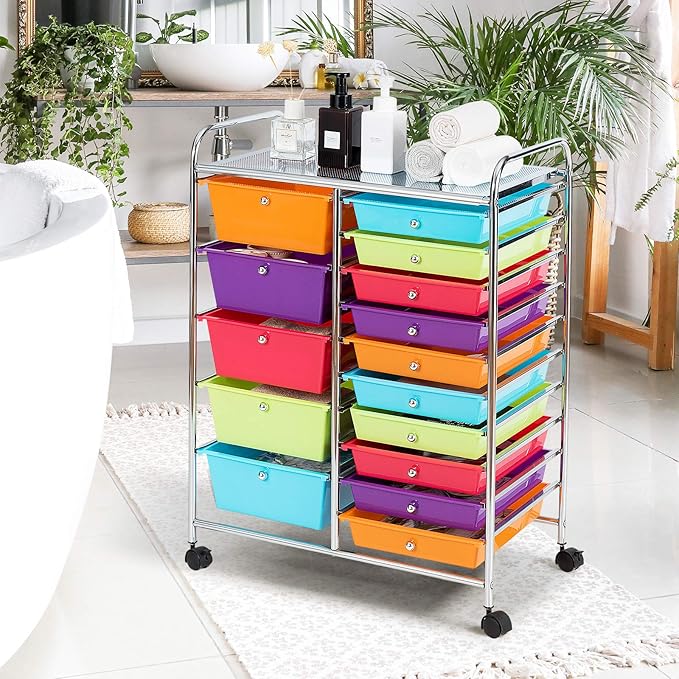 GOFLAME 15-Drawer Rolling Storage Cart, Craft Storage Cart - Image 9