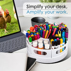 CraftGenes Rotating Art Supply Organizer, 7 Removable Compartments, White | Extra-large 360-degree desk caddy for markers, crayons and craft supplies, with 7 removable compartments and a non-slip base.