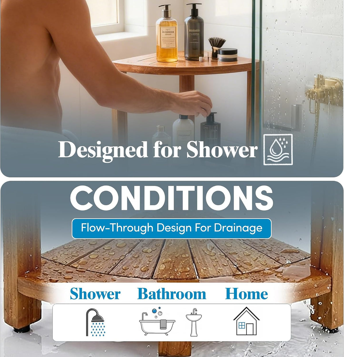 AquaTeak Kai-Petite 12" Teak Corner Shelf Stand, 3 Tier Shower Stand
