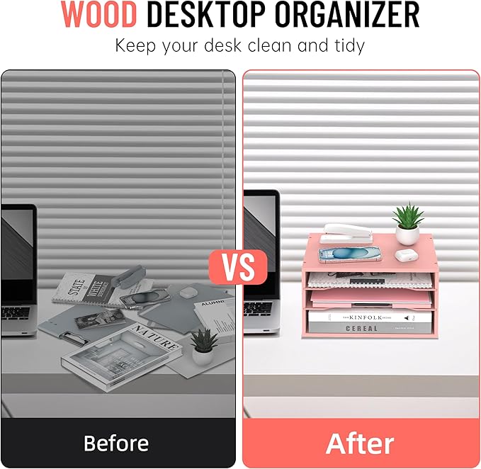 SHARKWOODS Wood Desk Organizer, 3 Tier Paper Tray Organizer - Image 6