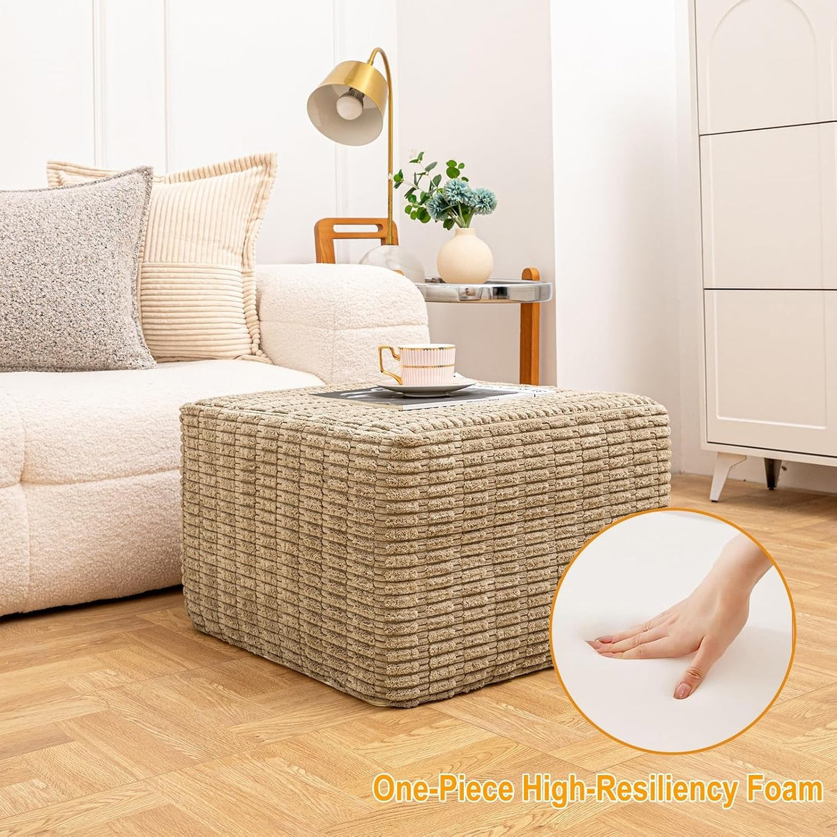 Asuprui Square Ottoman Foot Rest, Light Coffee, 20x14 in,Modern Footstool