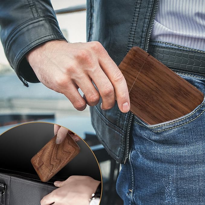 Yookin Wood Business Card Holder Wooden Magnetic Business Card Case Portable - Image 7