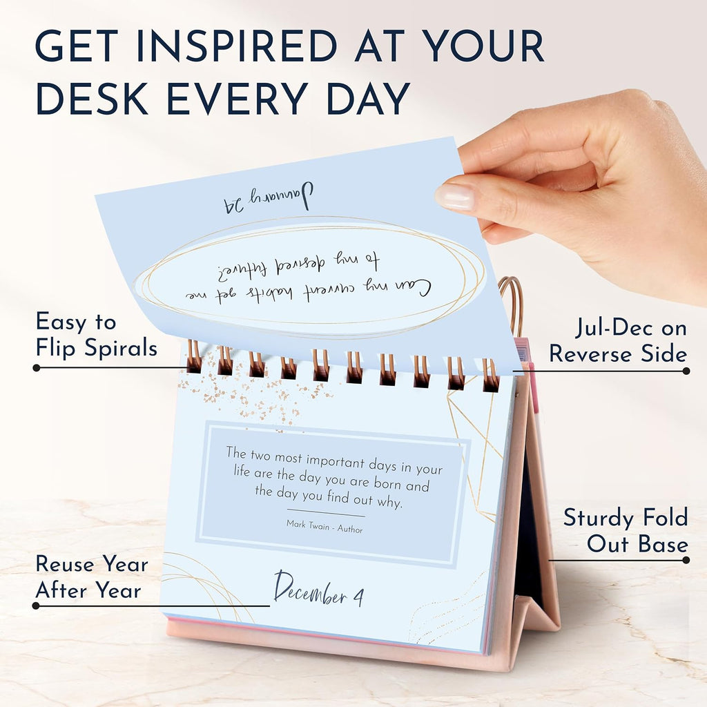 Pink Motivational Desk Flip Calendar with 366 Daily Affirmations for Women | Inspirational Perpetual Desk Calendar, Positive Affirmations & Quotes, Girl Boss Pink Office Decor, Reflection Prompts