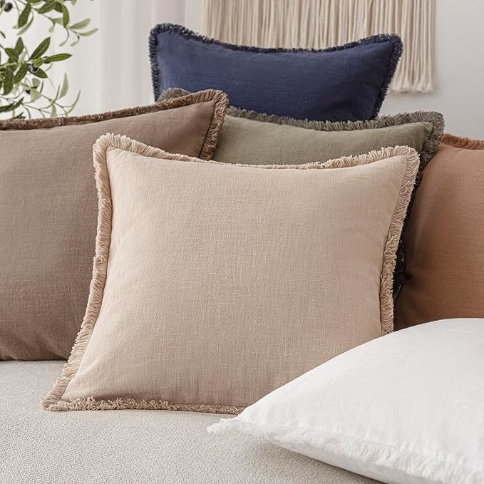 Foindtower Set of 2 Decorative Linen Fringe Throw Pillow Covers Boho Farmhouse - Image 5