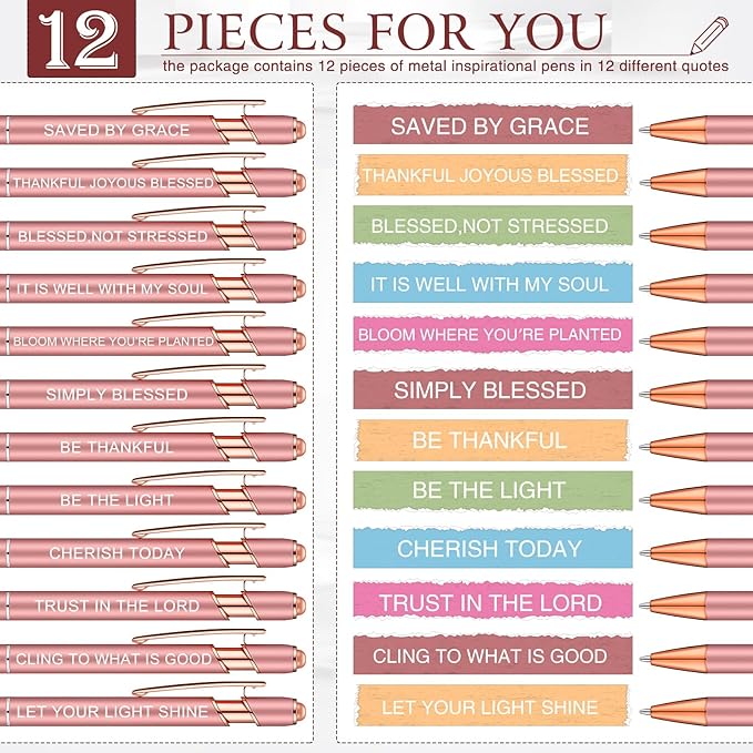 Zonon 12 Pcs Inspirational Pens Bulk Funny Ballpoint Pen - Image 3