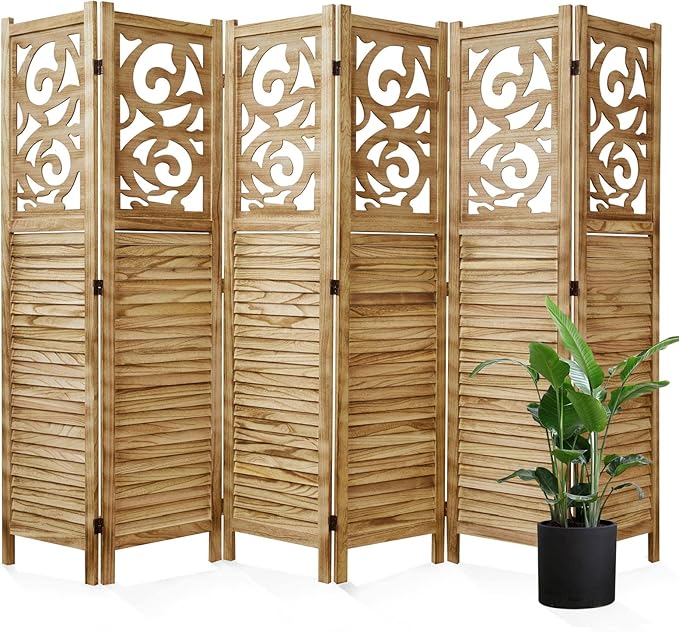 Room Divider Wood Carved Wall Divider Indoor Folding Portable Partition Screen - Image 8