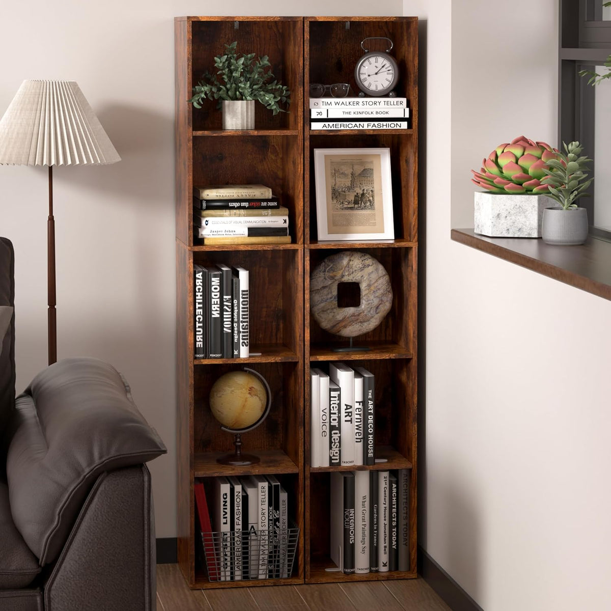 Cube Storage Organizer, 5 Cube Retro Bookshelf, Freestanding 5 Tier Open Shel...