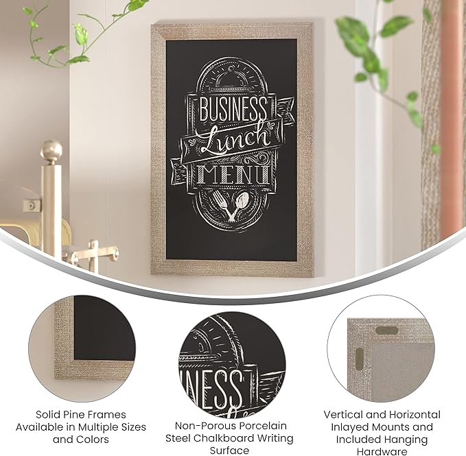 HBCY Creations 20" X 30" Weathered Lightwash Solid Wood Frame Wall Chalkboard - Image 2
