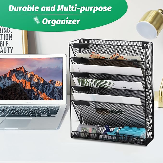 EASEPRES Desk File Organizer Mesh 6-Tier, Hanging Wall Mount Document - Image 2