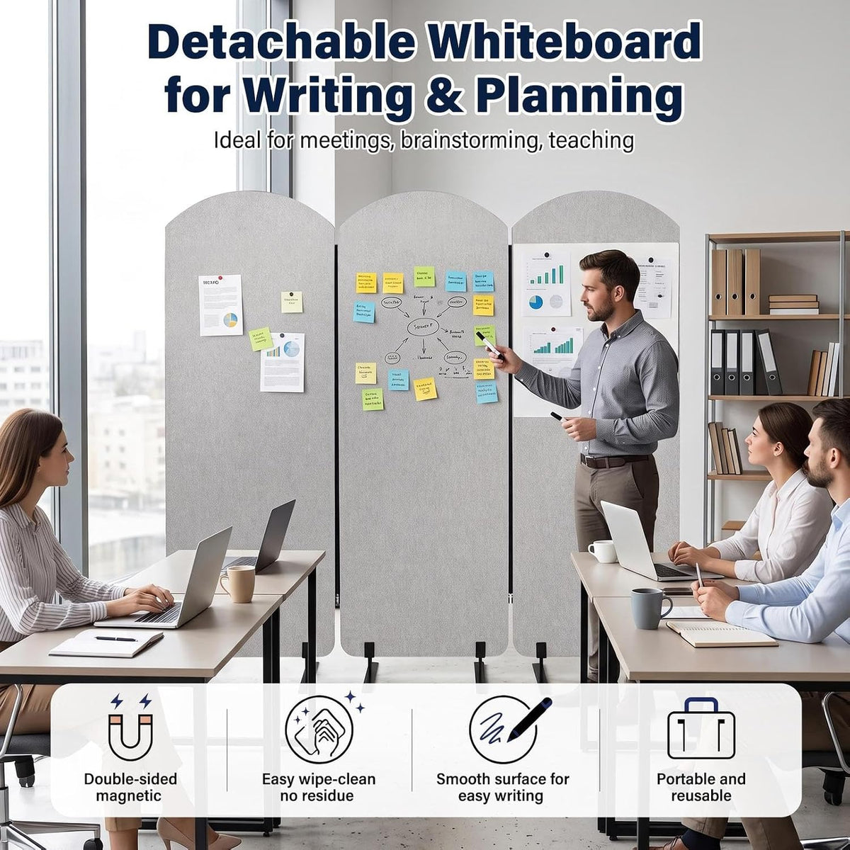 3 Panel Office Partitions with Whiteboard, 72" x 66" Temporary Wall...