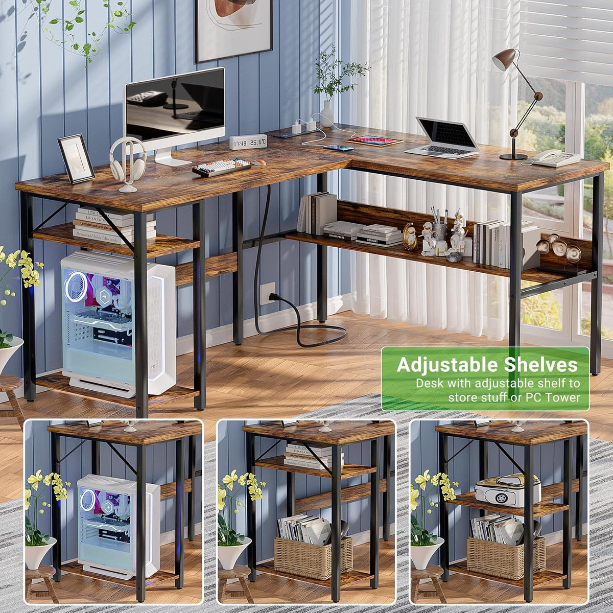Unikito L Shaped Computer Desk with Magic Power Outlets and USB Charging Port...