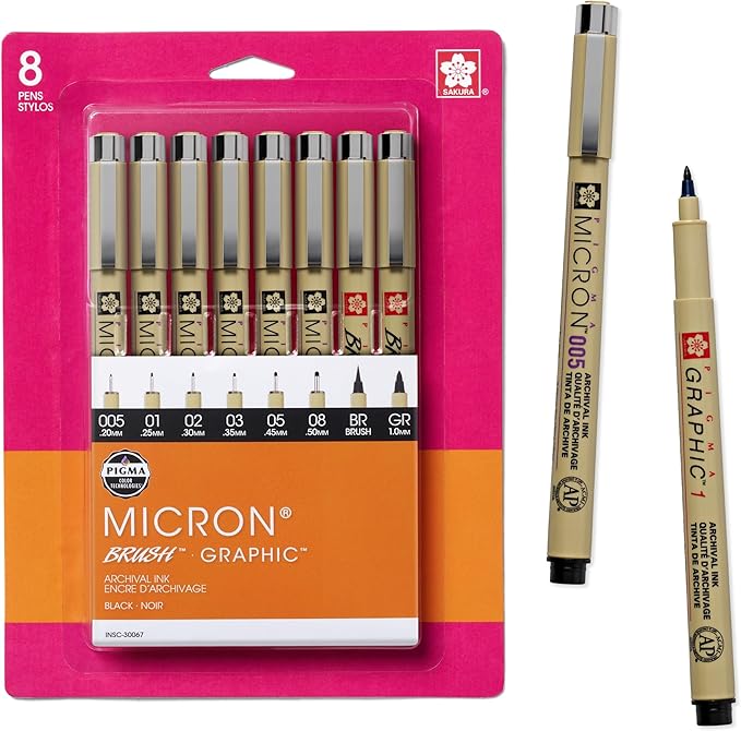Sakura Pigma Micron, Graphic & Brush Fineline Pens, Archival Black Ink by SAKURAOFAMERICA