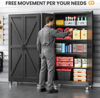 75" tall wheeled garage storage cabinet, rolling metal shown in use