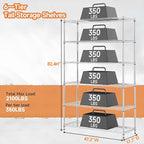 M MZG 6 Tiers Storage Shelves Load 2100LBS, Metal Shelving Wire Metal Shelving - Image 3