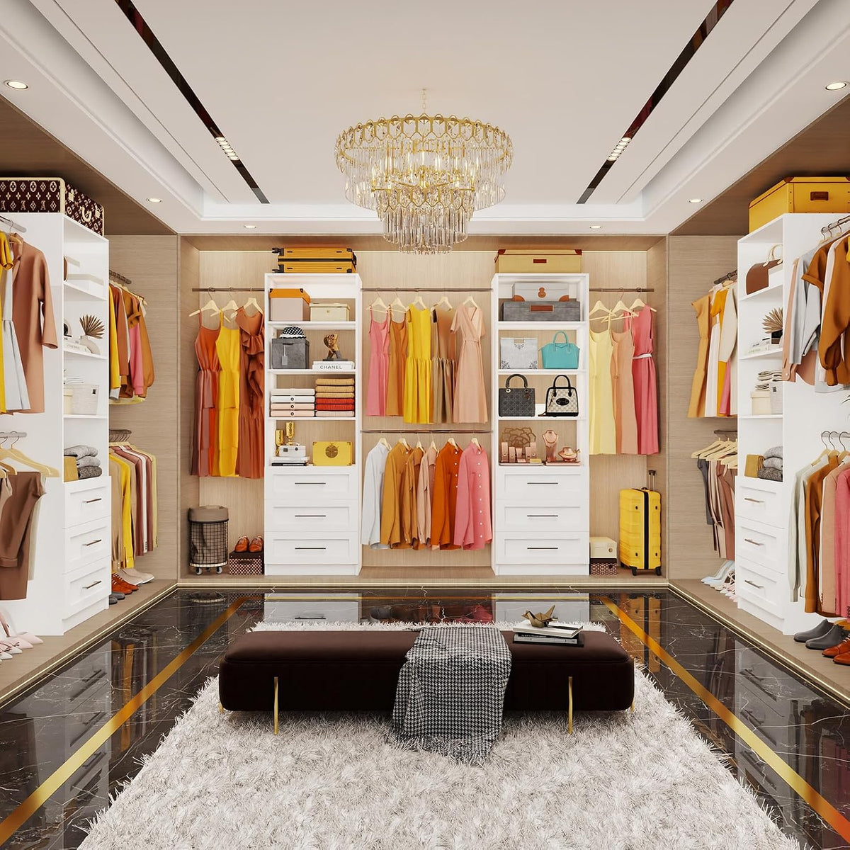 Fastgo Closet System with Drawers, 5-9FT Closet Organizer System with 4 Expan...
