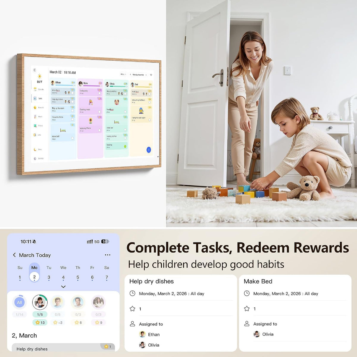 Digital Calendar, 15.6 Inch Wall Planner Electronic Calendar & Chore Char...