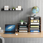 3-Tier Paper Letter Tray, Wooden Desk File Organizer, Stackable Metal Mesh Desk - Image 6