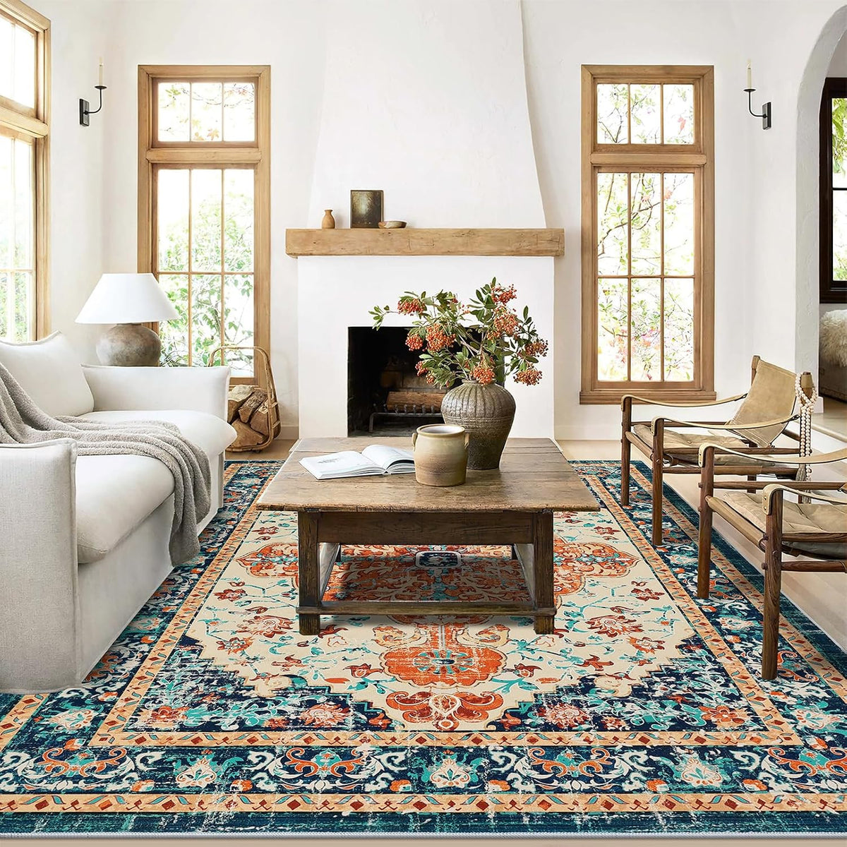 U'Artlines Boho Vintage Area Rug 6x9 Machine Washable Carpet,Orange/Multi