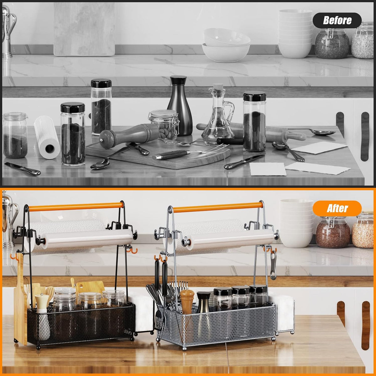 PHINOX Utensil Caddy Picnic Organizer with Handle Plates Napkins