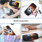 Boys Soccer Pencil Case with Water & Fire Pattern Print, Cool Black Pencil Box - Image 5