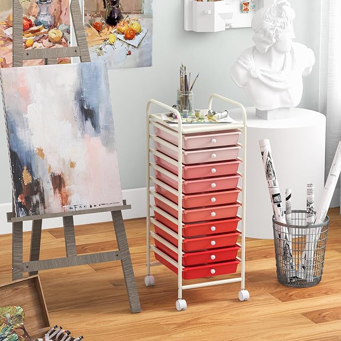 Giantex 10-Drawer Storage Cart w/Universal Wheel, Rolling Cart w/Handle - Image 2