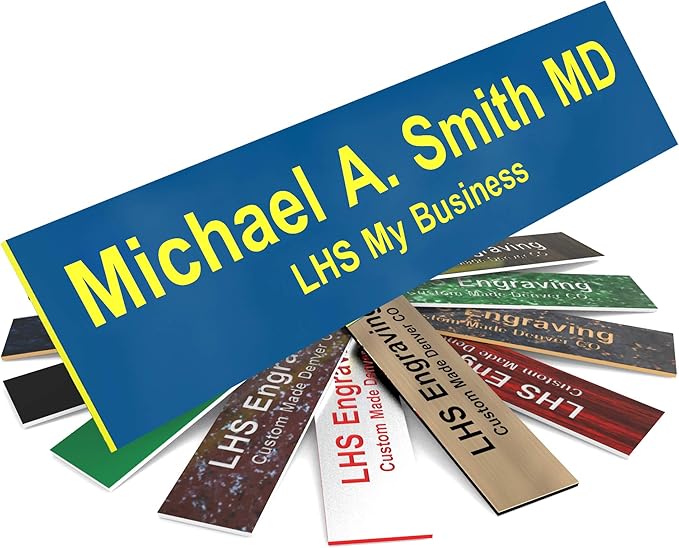 Engraved Door Signs for Office Personalized Blue Plastic Door Plaque by LHS+My+Business