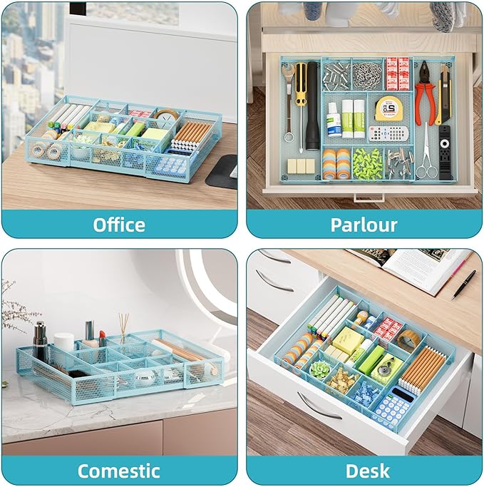 Marbrasse Expandable Desk Drawer Organizer, Mesh Drawer Organizer Tray - Image 4