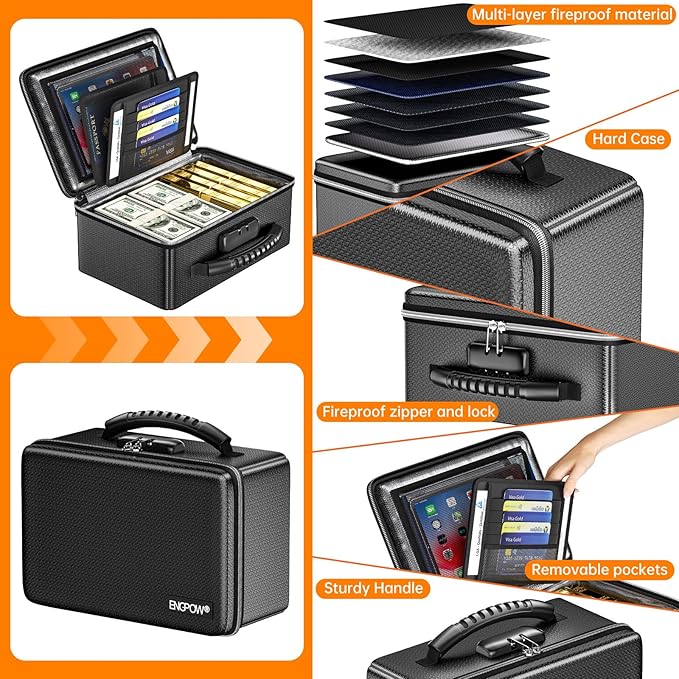 ENGPOW Fireproof Money Box, Small Hard Case Fireproof Box - Image 4