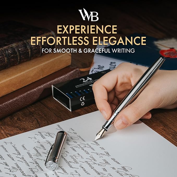 Wordsworth & Black Fountain Pen Set, Fine Nib, Includes 24 Pack Ink Cartridges - Image 2