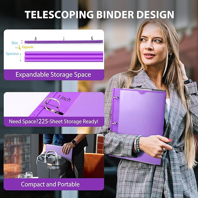 WOT I 1 Inch Telescoping 3 Ring Binder 4 Pack, Expandable Flexible Binder - Image 2
