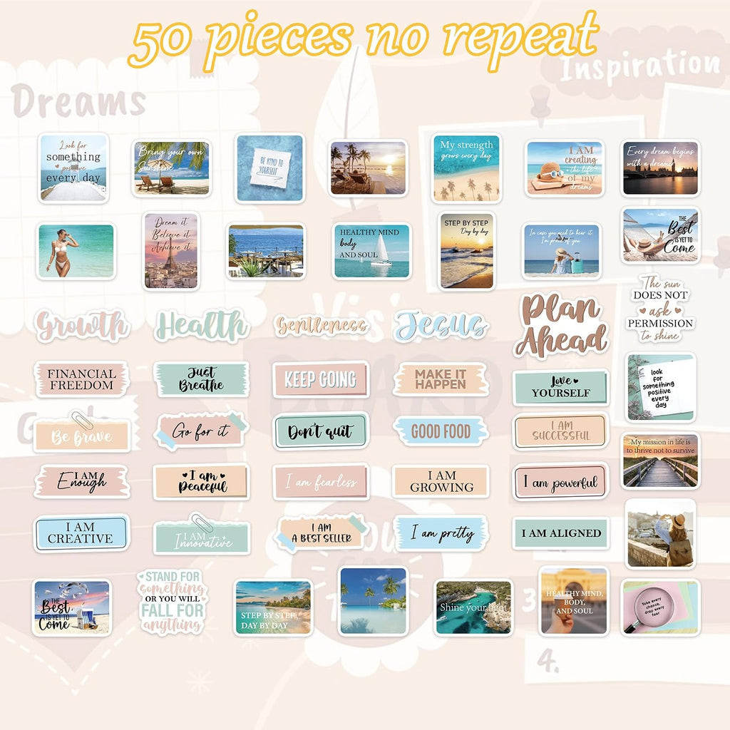 50PCS Aesthetic Motivational Stickers, Inspirational Self Growth Stickers for Women, Vinyl Decals for Planners Journals Vision Board Supplies Water Bottle Laptop