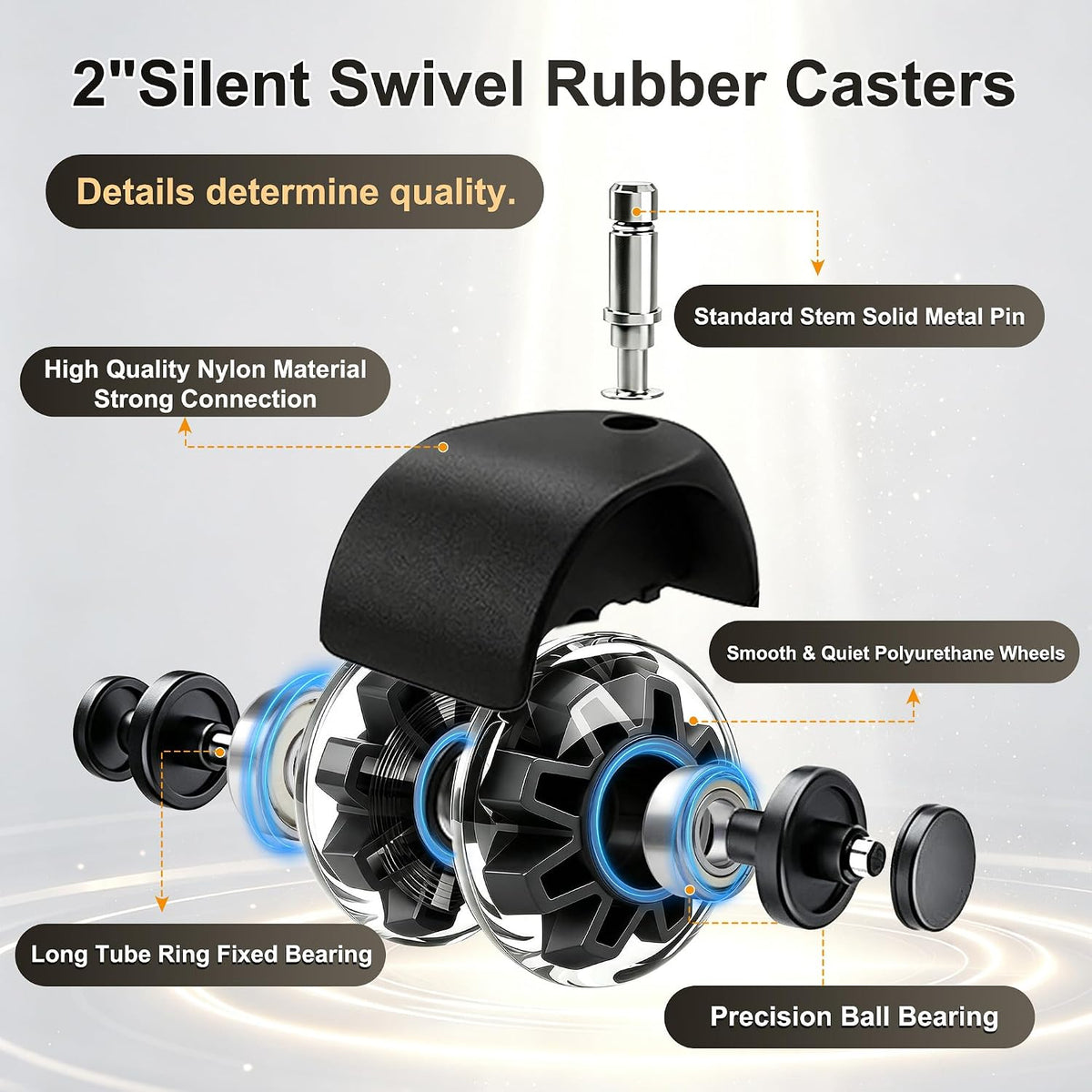 2" Caster Wheels Set of 5, Heavy Duty Office Chair Wheels