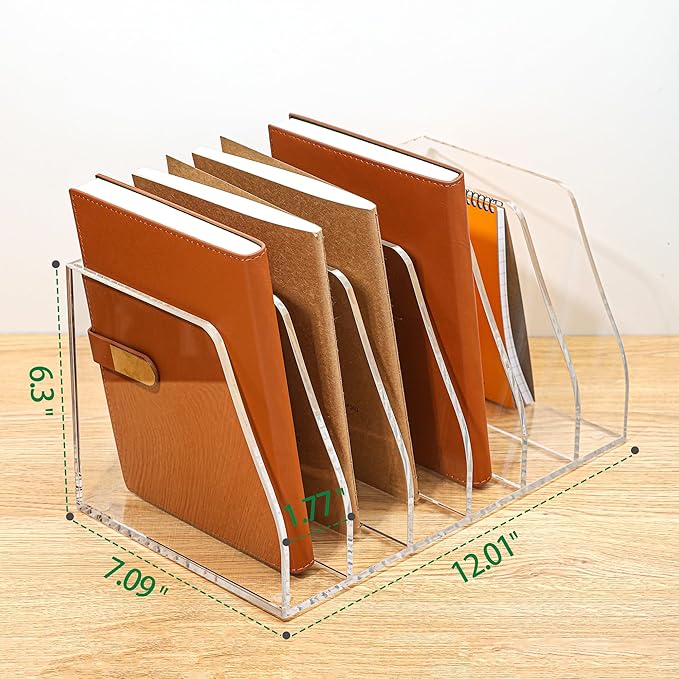 AIDIMOO Acrylic Magazine File Holder, 6 Vertical Compartments Desk Document - Image 2