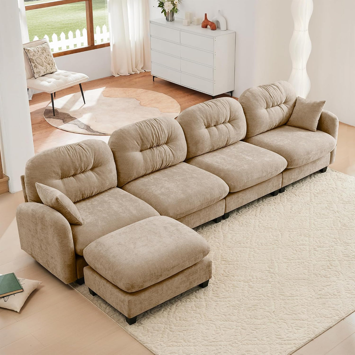 KEIKI 140" L-Shaped Oversized Chenille Modular Sectional Sofa with 1 Ott...