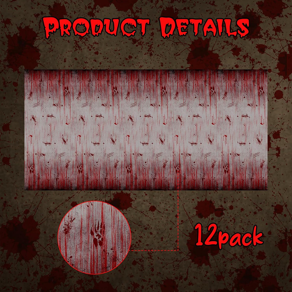 WovWeave 12 Pcs Bloody Halloween Tablecloth, Horror Theme Party Backdrop