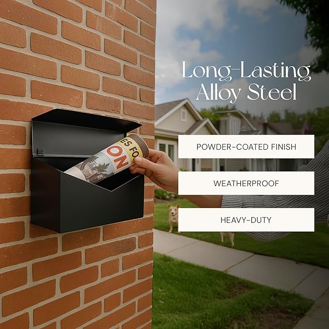 NACH Black Envelope Wall Mount Mailbox, Rust Resistant Metal Mailbox, Mailboxes - Image 6