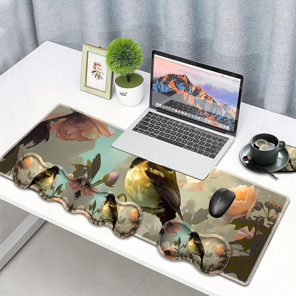 Large Gaming Mouse Pad, Keyboard Wrist Rest Pad + Mouse Wrist Pad + Coaster 4...