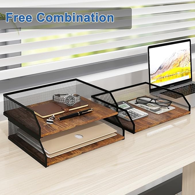 Natwind 3-Tier Stackable Paper Tray, Metal Mesh Desktop Organizer, Paper Sorter - Image 5